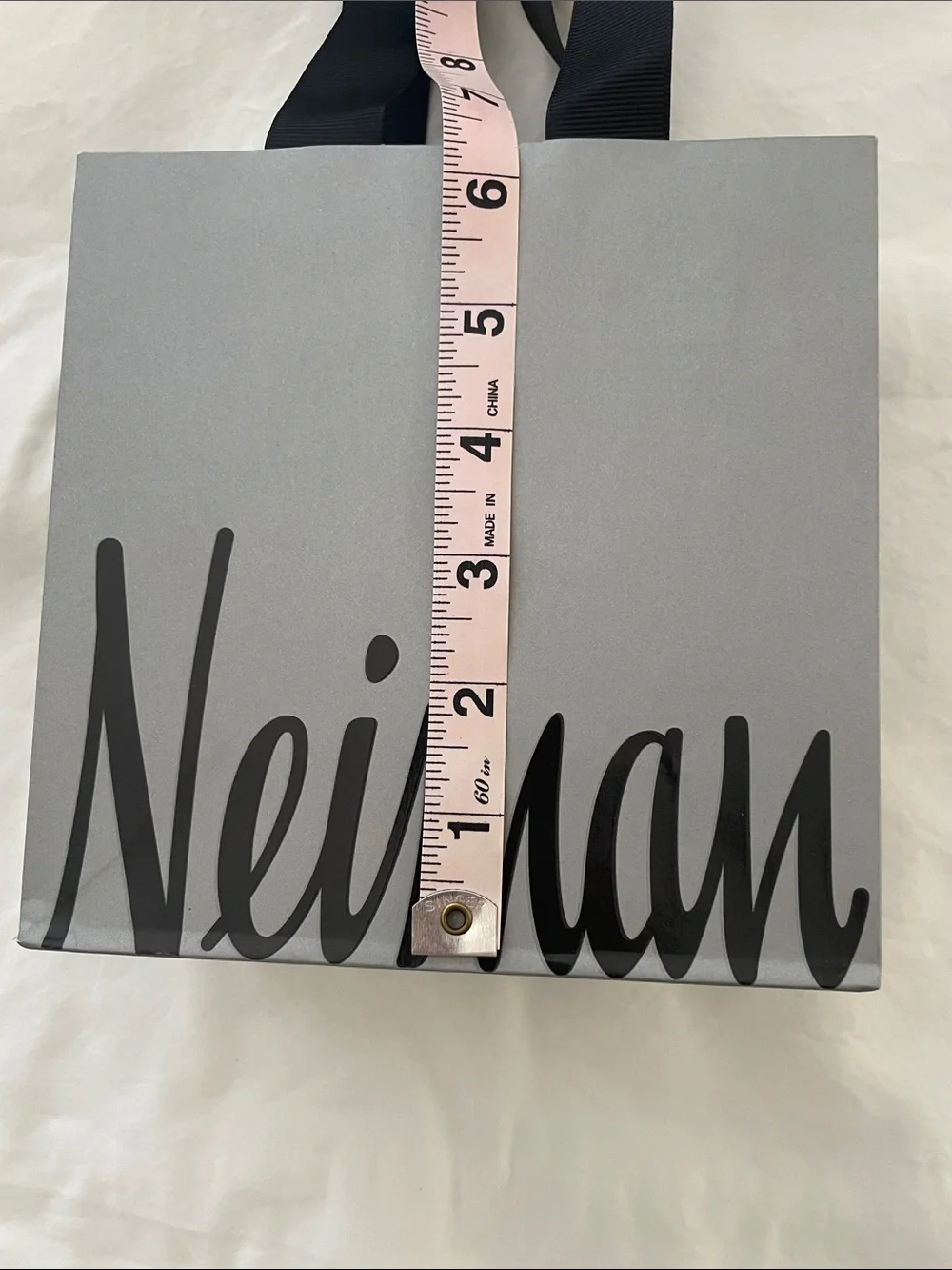 Neiman Marcus Gray Shopping Bag with Black Ribbon Handles